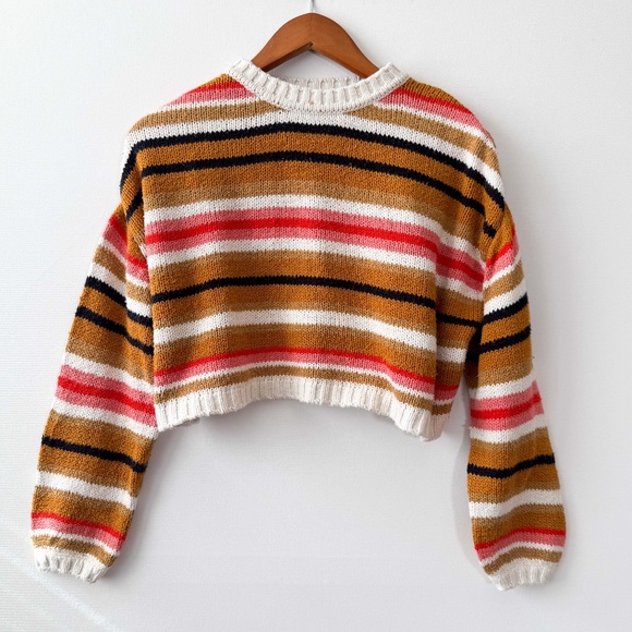 Billabong SO BOLD Fall Y2K Oversized Multi Color Cropped Cozy Boho Sweater Sz S - Picture 1 of 11